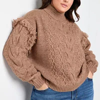 a.n.a Plus Fringe Womens Mock Neck Long Sleeve Pullover Sweater