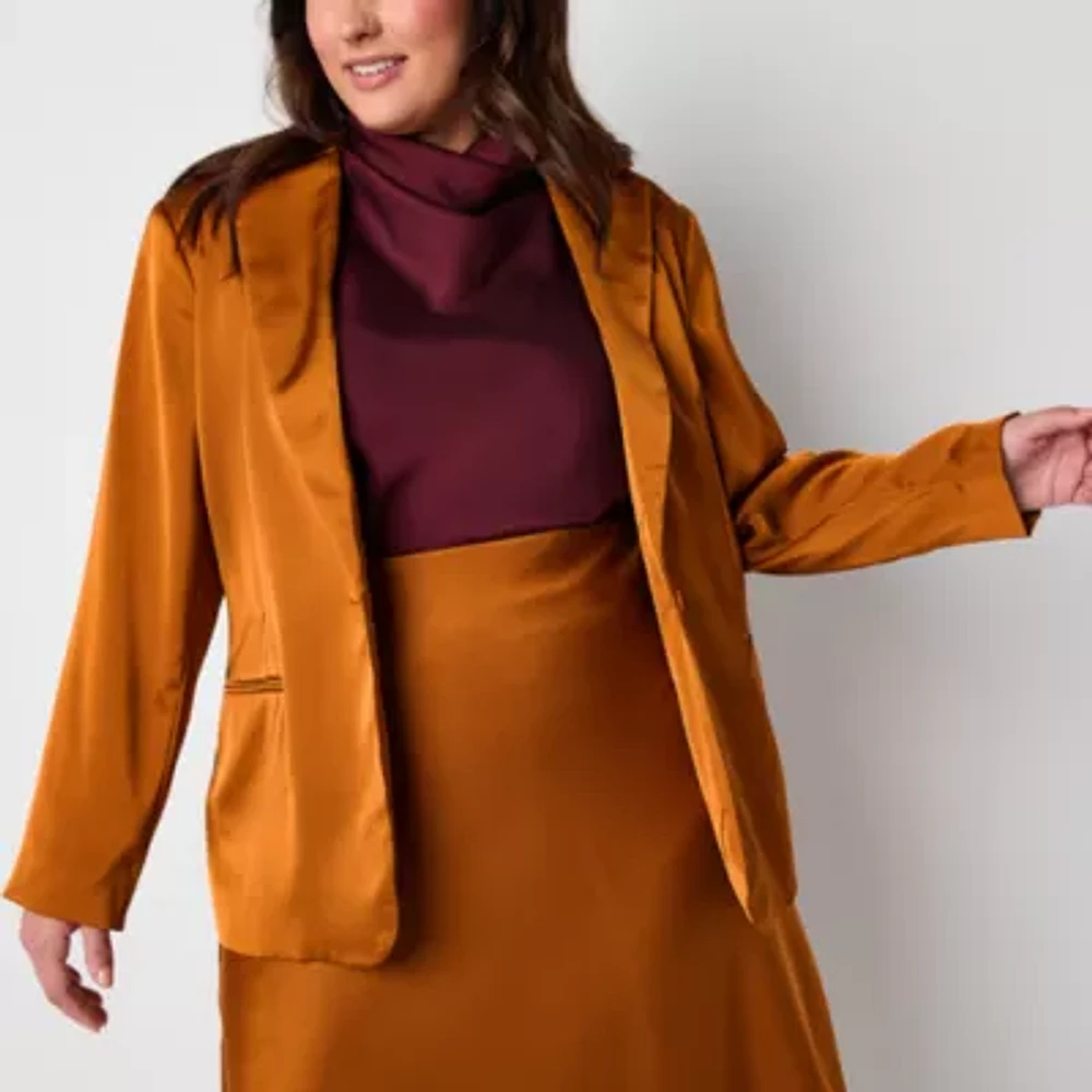 Worthington Plus Womens Regular Fit Satin Blazer