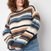 Ryegrass Plus Womens Crew Neck Long Sleeve Striped Pullover Sweater