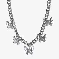 JS Jessica Simpson Silver Tone Glass 15 Inch Curb Butterfly Statement Necklace