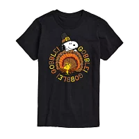 Juniors Snoopy And Woodstock Gobble Tee Womens Crew Neck Short Sleeve Peanuts Graphic T-Shirt