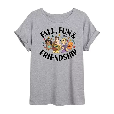 Juniors Fall Fun And Friendship Tee Womens Crew Neck Short Sleeve Princess Graphic T-Shirt