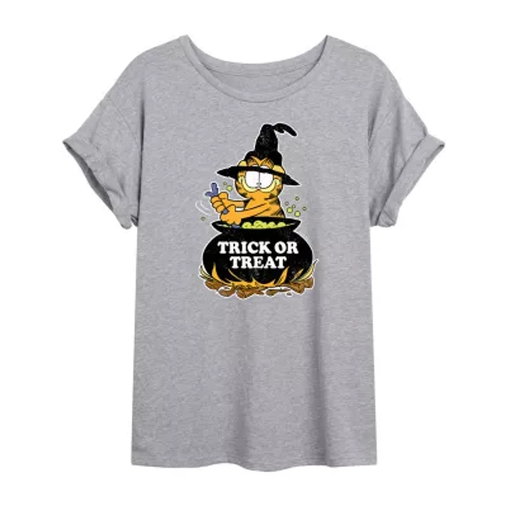 Juniors Garfield Trick Or Treat Tee Womens Crew Neck Short Sleeve Graphic T-Shirt