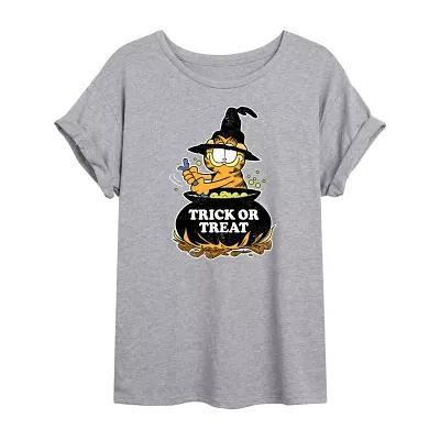 Juniors Garfield Trick Or Treat Tee Womens Crew Neck Short Sleeve Graphic T-Shirt