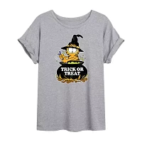 Juniors Garfield Trick Or Treat Tee Womens Crew Neck Short Sleeve Graphic T-Shirt