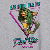 Juniors Gremlins Green Hair Don’T Care Tee Womens Crew Neck Short Sleeve Graphic T-Shirt