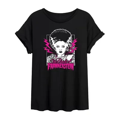 Juniors Frankenstein And Bride Heart Tee Womens Crew Neck Short Sleeve Graphic T-Shirt