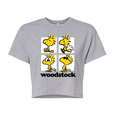 Juniors Peanuts Woodstock Cropped Tee Womens Crew Neck Long Sleeve Graphic T-Shirt