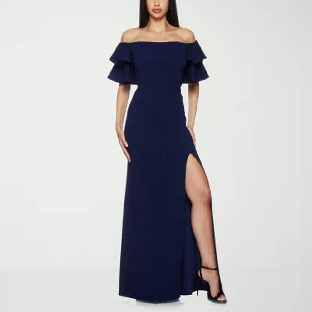 Premier Amour Off The Shoulder Womens Elbow Sleeve Evening Gown