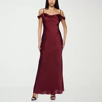 Premier Amour Cold Shoulder Womens Short Sleeve Evening Gown