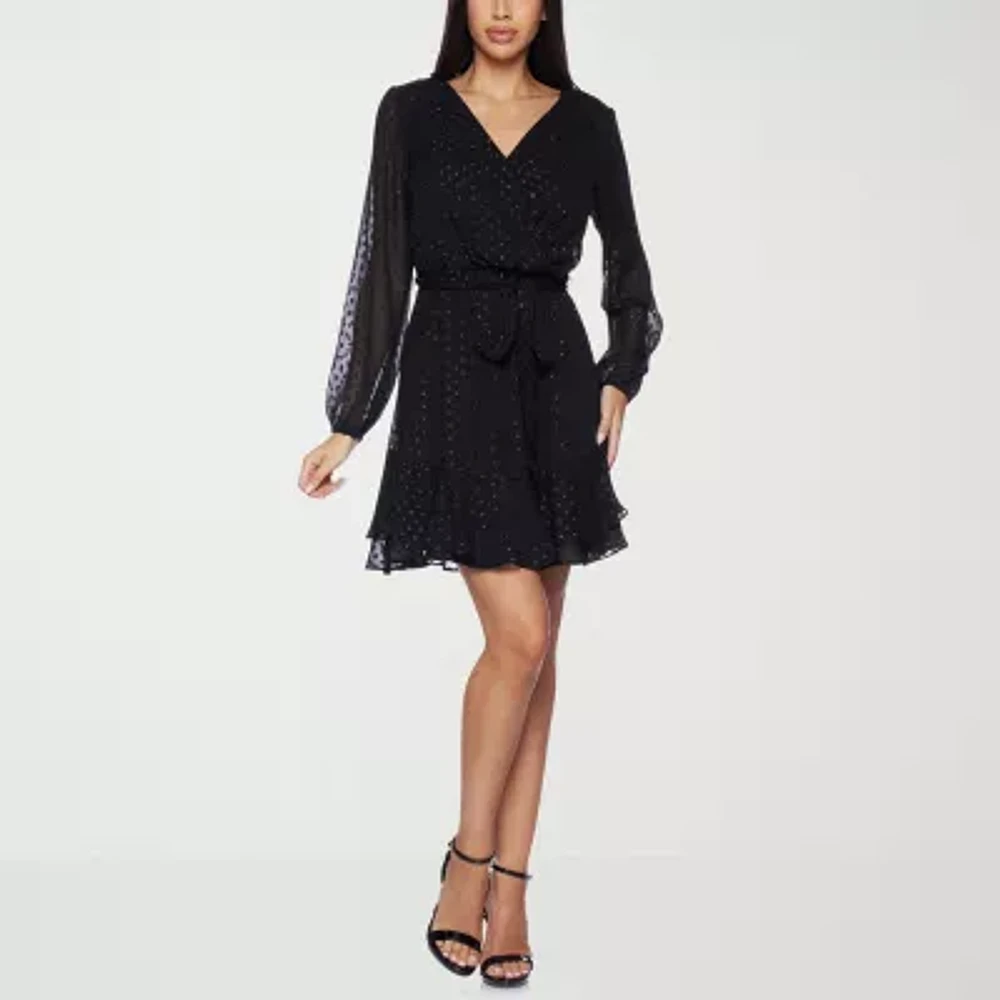 Premier Amour Womens Long Sleeve Fit + Flare Dress