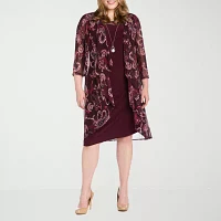 R & M Richards Womens Plus Jacket Dress With Removable Necklace