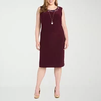 R & M Richards Womens Plus Jacket Dress With Removable Necklace