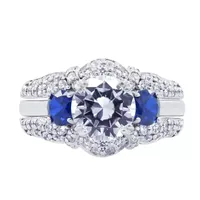 DiamonArt® Womens Cubic Zirconia & Simulated Blue Sapphire Sterling Silver Bridal Set