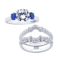 DiamonArt® Womens Cubic Zirconia & Simulated Blue Sapphire Sterling Silver Bridal Set