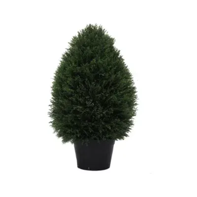 Vickerman 24"Hx15"D Cedar Teardrop Shaped Bush ina Black Planters Pot  UV Resistant"