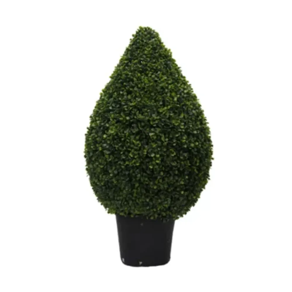 Vickerman 36" Hx20" D Boxwood Teardrop Shaped Bush in a Black Planters Pot  UV Resistant