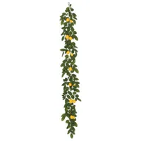 Vickerman 6' Green and Yellow Salal Leaf Lemon Garland Featuring 52 Branches with 14 Lemons