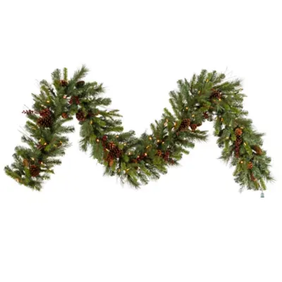 Vickerman 9' Cibola Mixed Berry Christmas Garland with 100 Warm White LED Lights