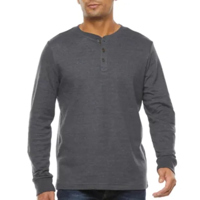 St. John's Bay Super Soft Double Knit Mens Long Sleeve Classic Fit Henley  Shirt