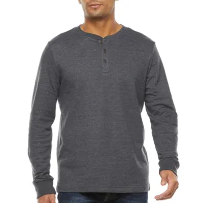 St. John's Bay Super Soft Double Knit Mens Long Sleeve Classic Fit Henley Shirt