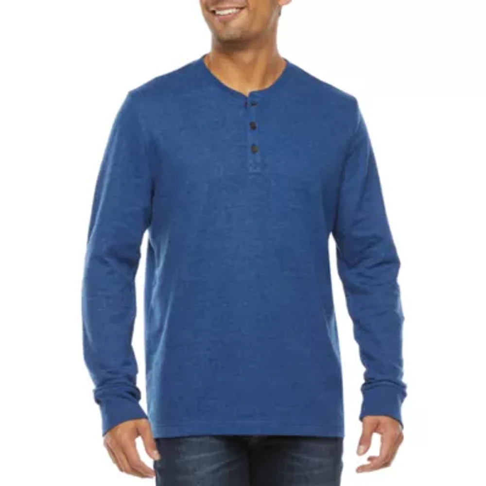 St. John's Bay Super Soft Double Knit Mens Long Sleeve Classic Fit Henley Shirt