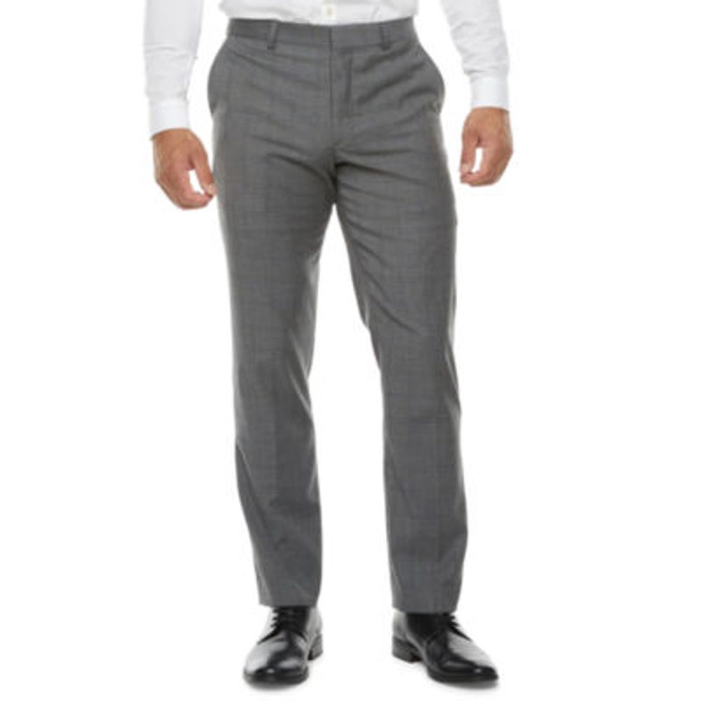 J. Ferrar Ultra Comfort Mens Windowpane Slim Fit Flat Front Suit Pant