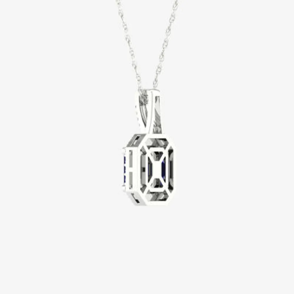 Womens Diamond Accent Genuine Blue Sapphire 10K Gold Pendant Necklace