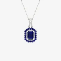 Womens Diamond Accent Genuine Blue Sapphire 10K Gold Pendant Necklace