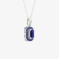 Womens Diamond Accent Genuine Blue Sapphire 10K Gold Pendant Necklace