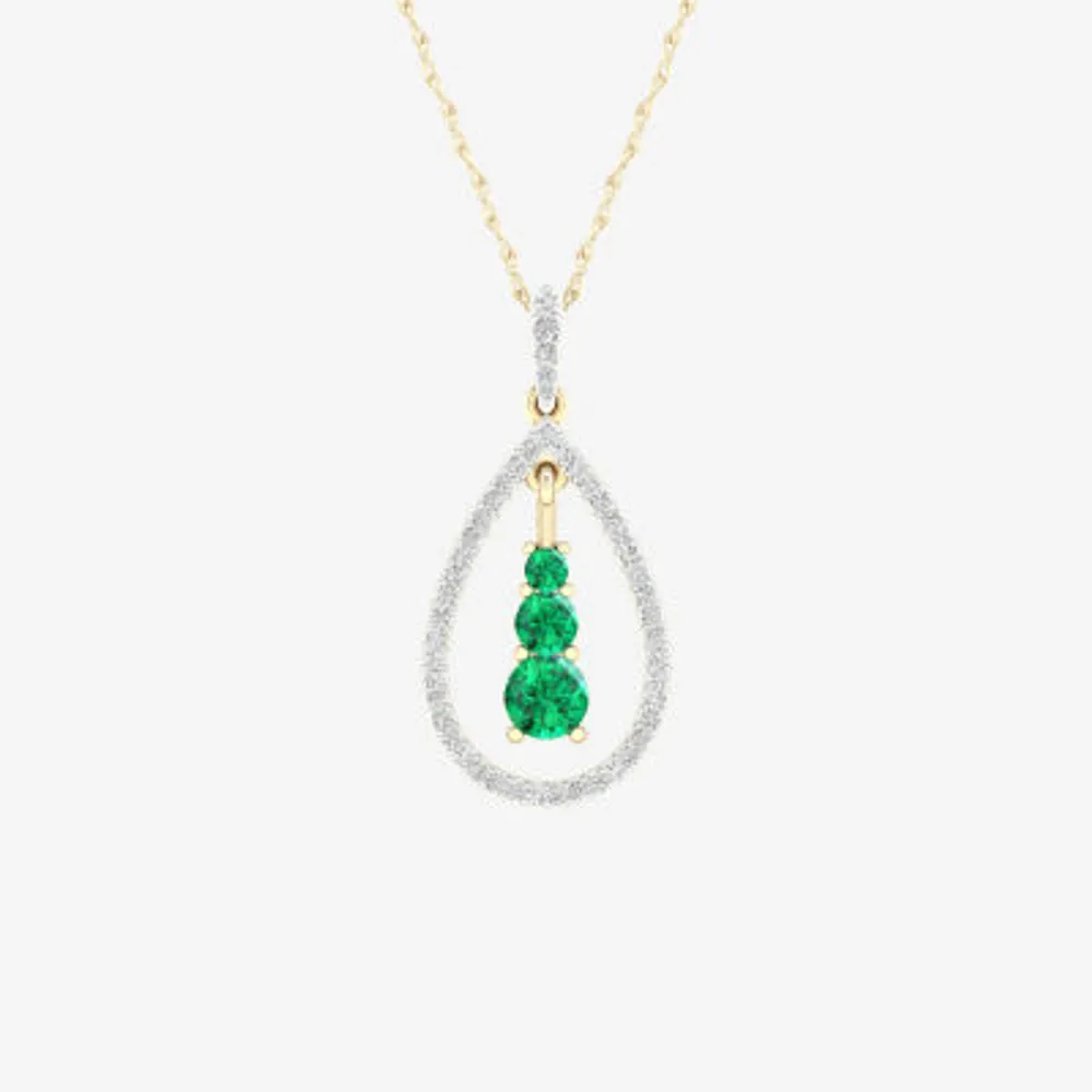 FINE JEWELRY Womens Gemstone & 1/6 CT. T.W. Genuine White Diamond 10K Gold  Pear Pendant Necklace | Plaza Las Americas