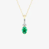 Womens Gemstone & 1/10 CT. T.W. Genuine White Diamond 10K Gold Oval Pendant Necklace