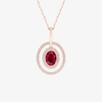 Womens Lead Glass-Filled Red Ruby & 1/6 CT. T.W. Genuine Diamond 10K Rose Gold Pendant Necklace
