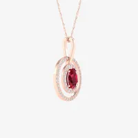 Womens Lead Glass-Filled Red Ruby & 1/6 CT. T.W. Genuine Diamond 10K Rose Gold Pendant Necklace