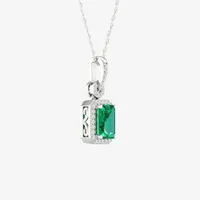 Womens Genuine Green Emerald & 1/10 CT. T.W. Genuine Diamond 10K White Gold Pendant Necklace