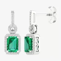 Genuine Green Emerald & 1/5 CT. T.W. Genuine Diamond 10K White Gold Drop Earrings
