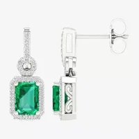 Genuine Green Emerald & 1/5 CT. T.W. Genuine Diamond 10K White Gold Drop Earrings