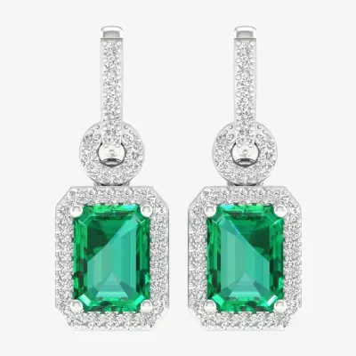 Genuine Green Emerald & 1/5 CT. T.W. Genuine Diamond 10K White Gold Drop Earrings