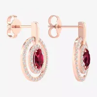 Lead Glass-Filled Red Ruby  & 1/4 CT. T.W. Genuine Diamond 10K Rose Gold 18.6mm Stud Earrings