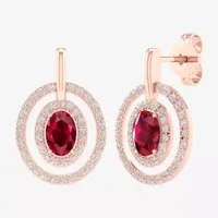 Lead Glass-Filled Red Ruby  & 1/4 CT. T.W. Genuine Diamond 10K Rose Gold 18.6mm Stud Earrings