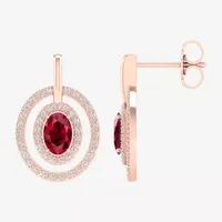 Lead Glass-Filled Red Ruby  & 1/4 CT. T.W. Genuine Diamond 10K Rose Gold 18.6mm Stud Earrings