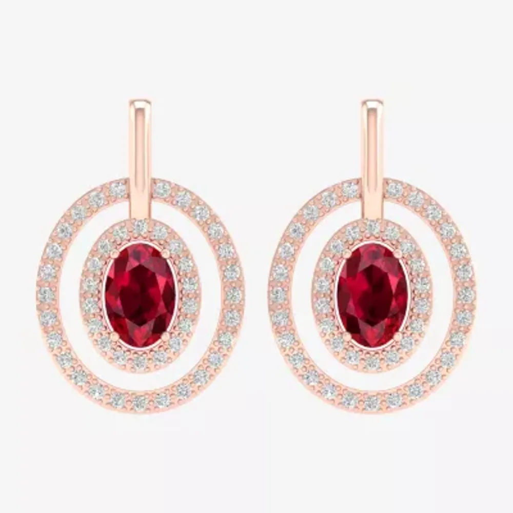 Lead Glass-Filled Red Ruby  & 1/4 CT. T.W. Genuine Diamond 10K Rose Gold 18.6mm Stud Earrings