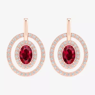 Lead Glass-Filled Red Ruby  & 1/4 CT. T.W. Genuine Diamond 10K Rose Gold 18.6mm Stud Earrings