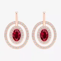 Lead Glass-Filled Red Ruby  & 1/4 CT. T.W. Genuine Diamond 10K Rose Gold 18.6mm Stud Earrings