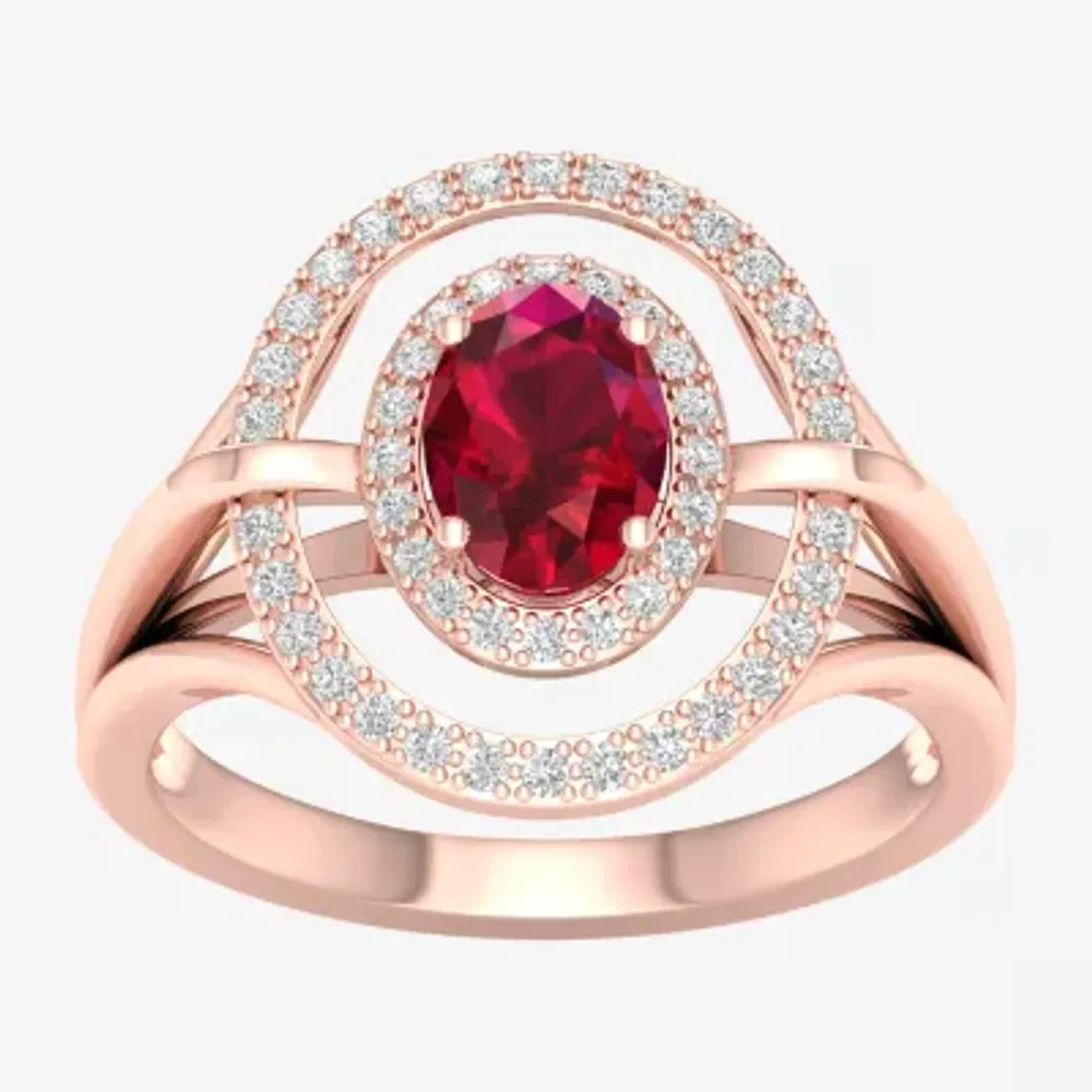 Womens Lead Glass-Filled Red Ruby & 1/5 CT. T.W. Genuine Diamond 10K Rose Gold Cocktail Ring