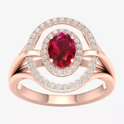 Womens Lead Glass-Filled Red Ruby & 1/5 CT. T.W. Genuine Diamond 10K Rose Gold Cocktail Ring