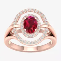 Womens Lead Glass-Filled Red Ruby & 1/5 CT. T.W. Genuine Diamond 10K Rose Gold Cocktail Ring