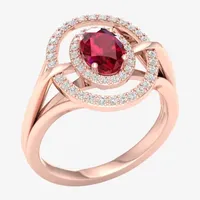 Womens Lead Glass-Filled Red Ruby & 1/5 CT. T.W. Genuine Diamond 10K Rose Gold Cocktail Ring