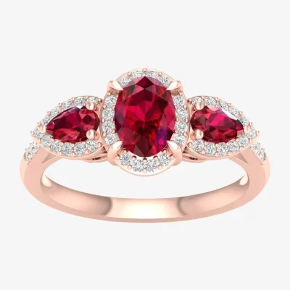 Womens Lead Glass-Filled Red Ruby 10K Rose Gold Cocktail Ring