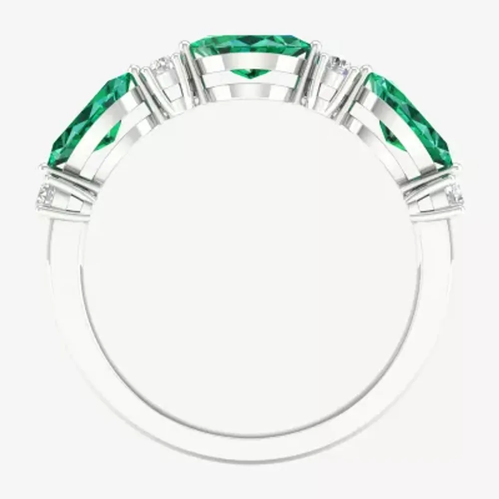 2MM Genuine Green Emerald 10K White Gold Band
